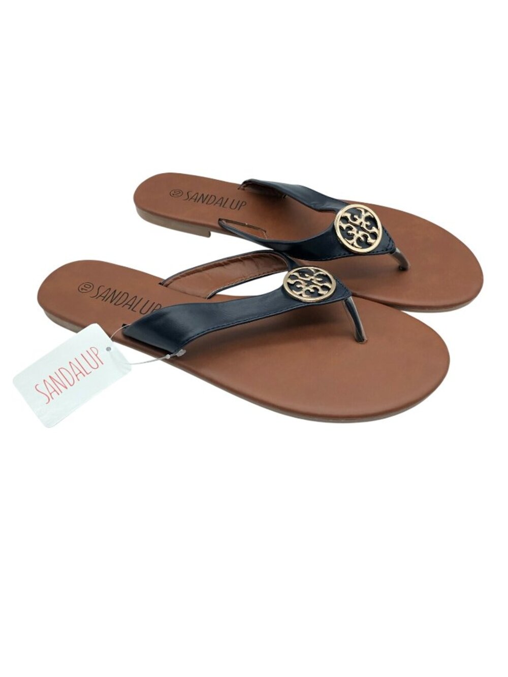 SandalUp Womens Sandals Faux Leather Thong Slides Flip Flops Black Size 10